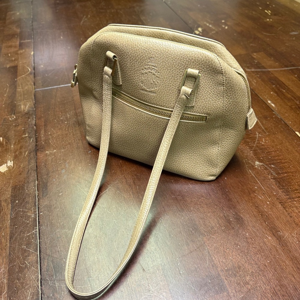 Mark Cross Shoulder Bag Women Medium Tan Pebbled‎ Leather Vintage Gold Hardware